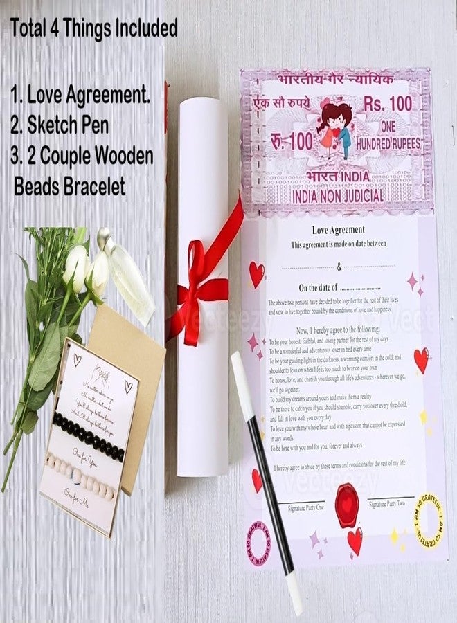 Guuchuu Love Contract Agreement/Love Agreement Certificate with Pre Defined Terms & Conditions (LOVE AGREEMENT) (Art Design) with wood bead braclet - Image 2